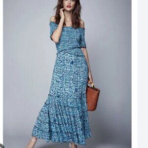 POUPETTE ST BARTH Soledad Off Shoulder Dress Smocked Floral Maxi Dress - Size XS